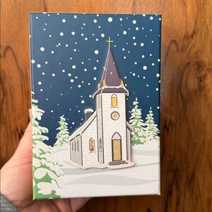 New in box Think Ink Iridescent Snowy Church Holiday Cards + Gift Boxes 1 box